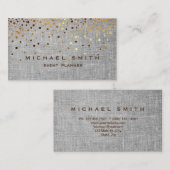 ゴールドフェイクフォイル繊細なグリッターリネン名刺 名刺 (正面/裏面)