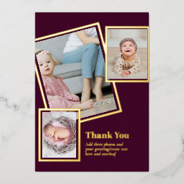 ゴールドフォイルありがとうフォトコラージュモダンQRコード 箔招待状