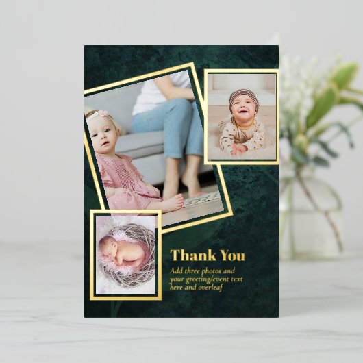 ゴールドフォイルありがとうフォトコラージュモダンQRコード 箔招待状 (立ち正面)