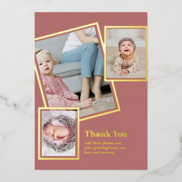 ゴールドフォイルありがとうフォトコラージュモダンQRコード 箔招待状