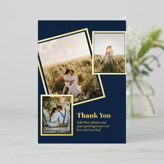 ゴールドフォイルありがとうフォトコラージュモダンQRコード 箔招待状 (立ち正面)