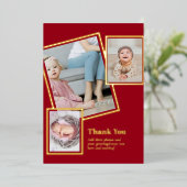 ゴールドフォイルありがとうフォトコラージュモダンQRコード 箔招待状 (立ち正面)