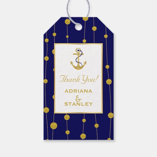 ゴールドフォイルいかりとビーズネモダンビー航海のビー ギフトタグ (正面)