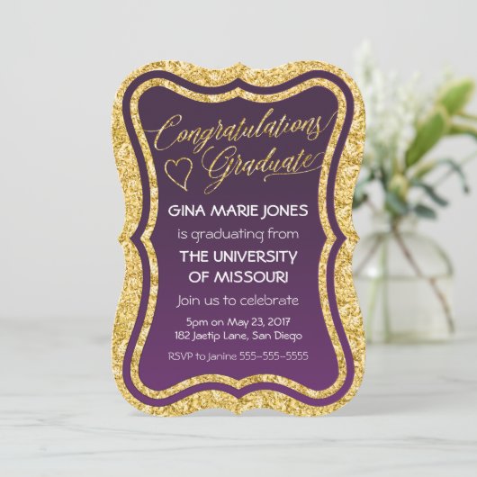 ゴールドフォイルおめでとう卒業招待状 招待状 (スタンド正面)