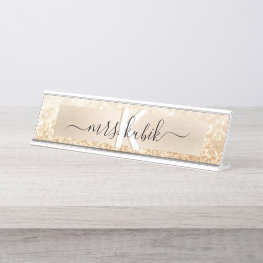 ゴールドフォイルおよびグリッター先生デスク名プレート デスクネームプレート (正面)