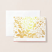 ゴールドフォイルかわいらしフェスティバル花クリスマスカード 箔カード (裏面封筒付き)