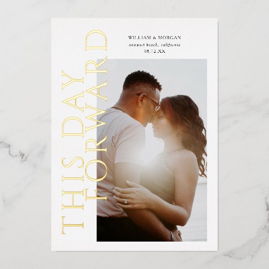 ゴールドフォイルこの日のフォワード結婚式の日付を保存 箔招待状 (正面)