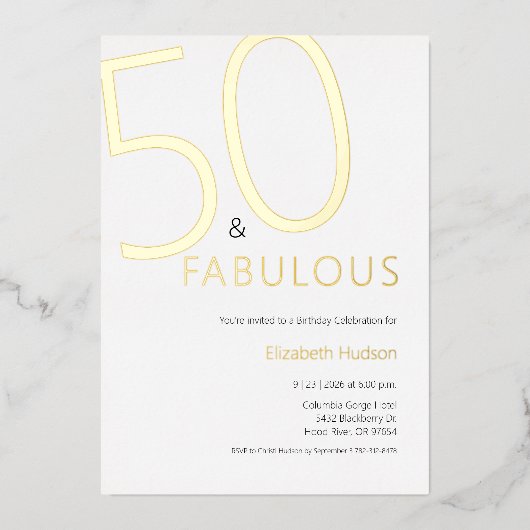 ゴールドフォイルで華やかな50歳の誕生日パーティー 箔招待状 (正面)