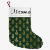 ゴールドフォイルとグリーンハワイアントロピカルパイナップル スモールクリスマスストッキング (正面)