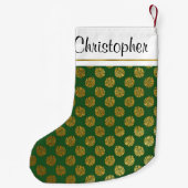 ゴールドフォイルとグリーンハワイアントロピカルパーム離れズ スモールクリスマスストッキング (裏面)