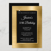 ゴールドフォイルとブラックオーバーレイ50誕生日 招待状 (正面/裏面)