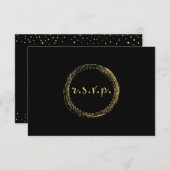 ゴールドフォイルとブラックグラマーモダンサークルサーキットRSVPカード 出欠カード (正面/裏面)