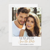 ゴールドフォイルとブラックデイトフォト招待状を保存 案内ポストカード (正面/裏面)