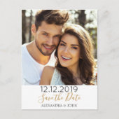 ゴールドフォイルとブラックデイトフォト招待状を保存 案内ポストカード (正面)