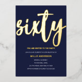 ゴールドフォイルとブルー60th誕生日パーティー 箔招待状 (正面)