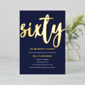 ゴールドフォイルとブルー60th誕生日パーティー 箔招待状 (立ち正面)