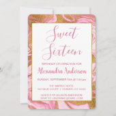 ゴールドフォイルとホットピンクマーブルスウィート16誕生日 招待状 (正面)