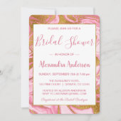 ゴールドフォイルとホットピンクマーブルブライダルシャワー 招待状 (正面)