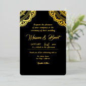 ゴールドフォイルと黒の豪華な招待カードデザイン 箔招待状 (立ち正面)