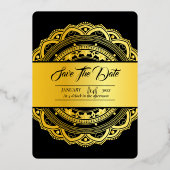 ゴールドフォイルと黒の豪華な招待カードデザイン 箔招待状 (裏面)