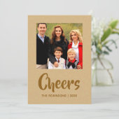 ゴールドフォイルのクリスマスグリーティングファミリーフォト シーズンカード (スタンド正面)