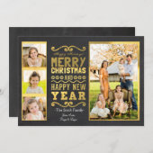 ゴールドフォイルのクリスマスフォトカード シーズンカード (正面/裏面)