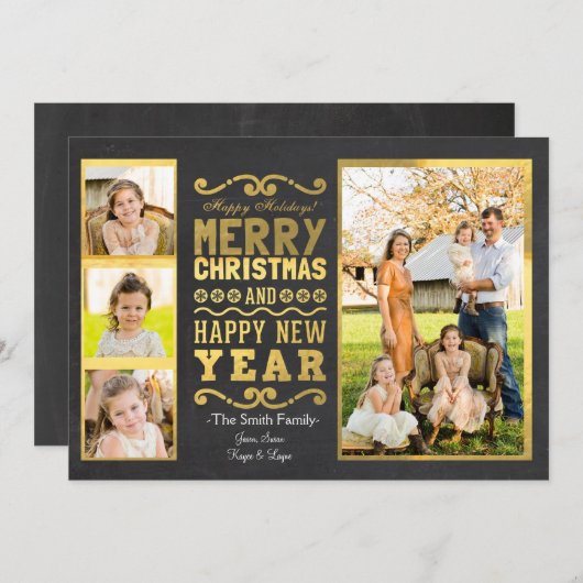 ゴールドフォイルのクリスマスフォトカード シーズンカード (正面/裏面)
