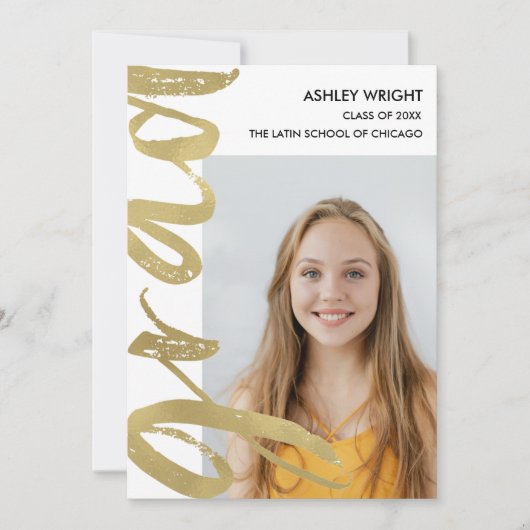 ゴールドフォイルのスクリプトグラッドオーバーレイ写真の発表 案内状 (正面)