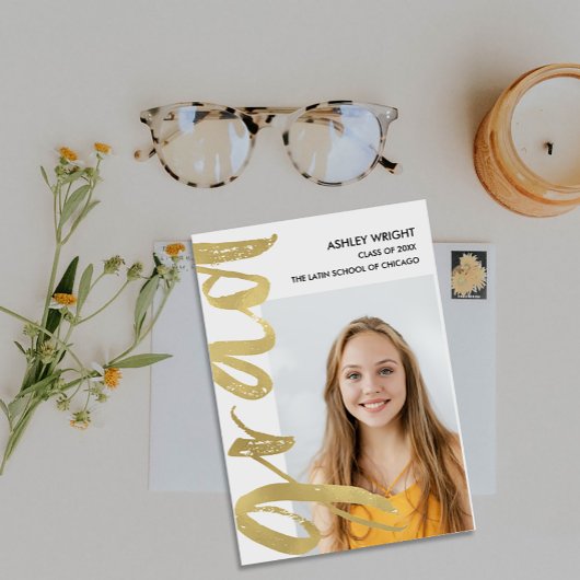 ゴールドフォイルのスクリプトグラッドオーバーレイ写真の発表 案内状