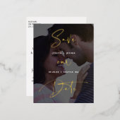 ゴールドフォイルのスクリプトVellumルック写真デートを保存 箔招待状ポストカード (正面/裏面)