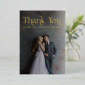 ゴールドフォイルのタイポグラフィ結婚ック写真のサンキューカード 箔招待状 (立ち正面)