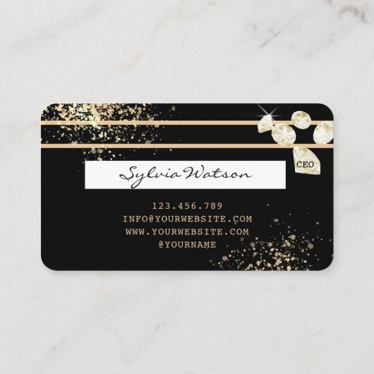 ゴールドフォイルのダイヤモンドクレジットカードにロゴを追加 名刺 (裏面)