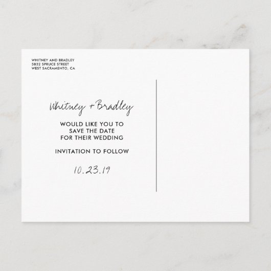 ゴールドフォイルのハート指紋日付の保存 案内ポストカード (裏面)