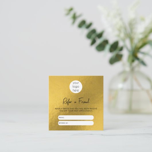 ゴールドフォイルのビジネスは友人の紹介カードを参照 スクエア名刺 (スタンド正面)