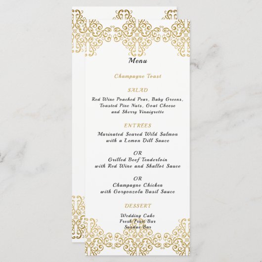 ゴールドフォイルのフィリ結婚グリーのメニュー メニュー (正面/裏面)