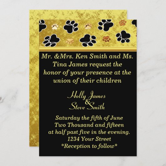 ゴールドフォイルのポープの結婚配置 招待状 (正面/裏面)