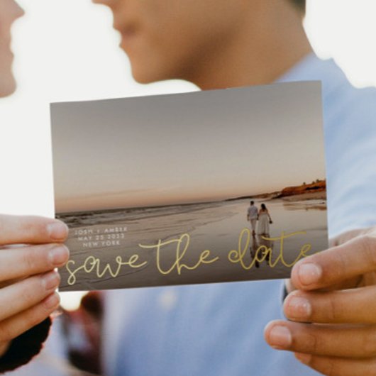 ゴールドフォイルの発表日付カードの保存 箔招待状