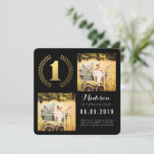 ゴールドフォイルの花冠 1歳の誕生日写真カード 招待状 (スタンド正面)