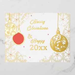 ゴールドフォイルの華やかなクリスマスオーナメント 箔招待状ポストカード