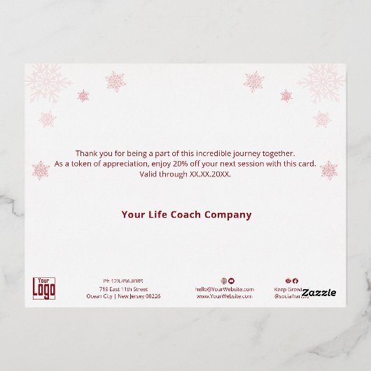 ゴールドフォイルアクセント雪の結晶フォトホリデーカード 箔シーズンポストカード (裏面)