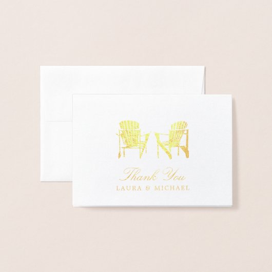 ゴールドフォイルアディロンドラックビーチチェア | ウェディング 箔カード (封筒付き正面)