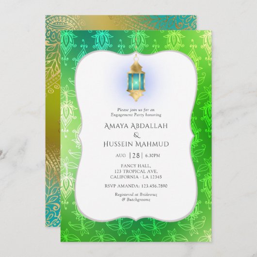 ゴールドフォイルアラビアンボリウッド婚約パーティ 招待状 (正面/裏面)