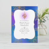 ゴールドフォイルアラビアンボリウッドQRコードRSVP 結婚's 招待状 (スタンド正面)