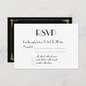 ゴールドフォイルアールデコウェディングRSVPカードブラック 出欠カード (正面/裏面)