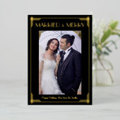 ゴールドフォイルアールデコ結婚した&メリークリスマスカード 箔招待状 (立ち正面)