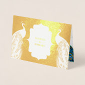 ゴールドフォイルインディアン孔雀フォト結婚式招待状 箔カード (正面)