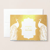 ゴールドフォイルインディアン孔雀フォト結婚式招待状 箔カード (封筒付き正面)