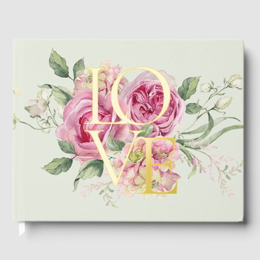 ゴールドフォイルウォーターカラーロマンチックフローラ結婚ズ ゲストブック (正面)