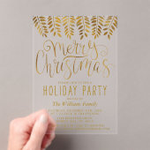 ゴールドフォイルエフェクトのタイポグラフィでおしゃれなクリスマスパーティー アクリル招待状 (インサイチュ (ポータブル))