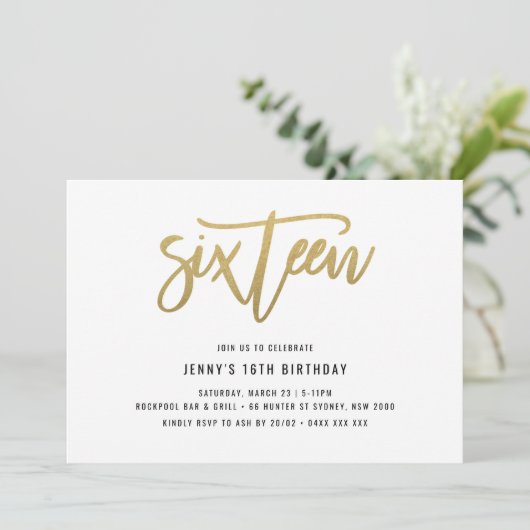 ゴールドフォイルエフェクト16th誕生日招待状 招待状 (スタンド正面)